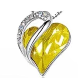 NWT! (Yellow) Love Heart Pendant Necklace Jewelry Gift.